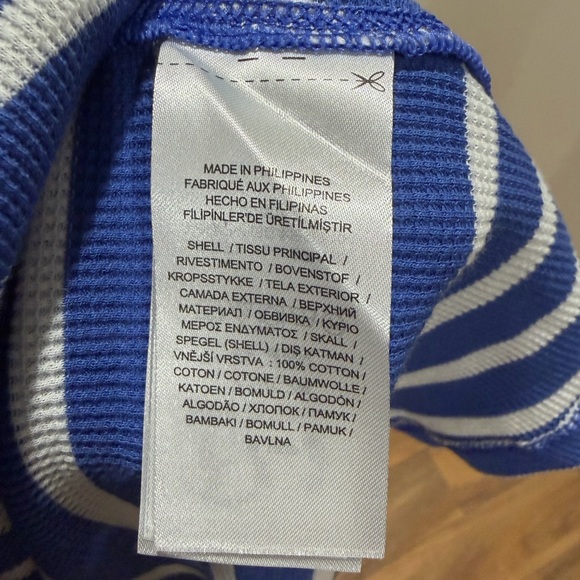 Lauren Ralph Lauren Striped Waffle-Knit Cotton Henley Dress Midi Blue White Sz M - Picture 8 of 10